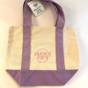NWT Trader Joe's Lavender and Cream Mini Canvas Mini Tote Bag